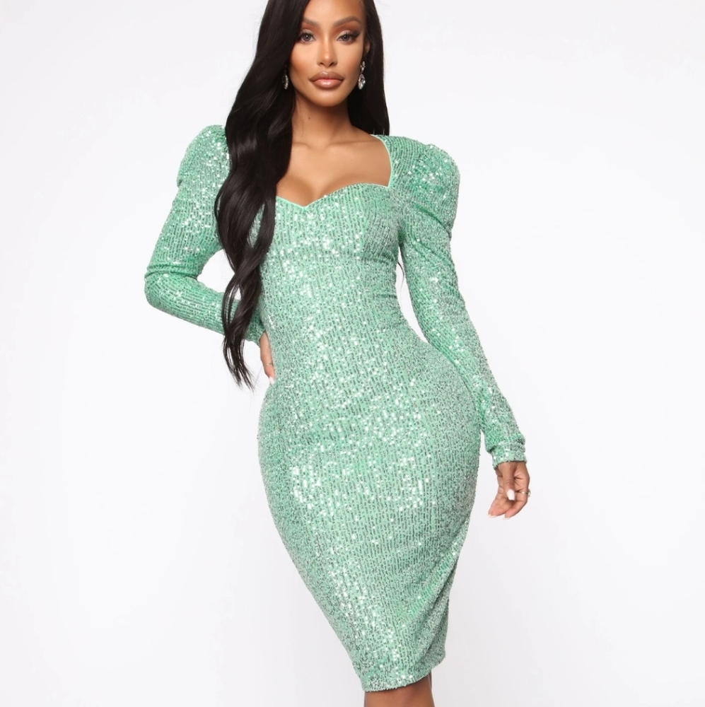 Fashion Nova- Long Sleeve Sequin Dress